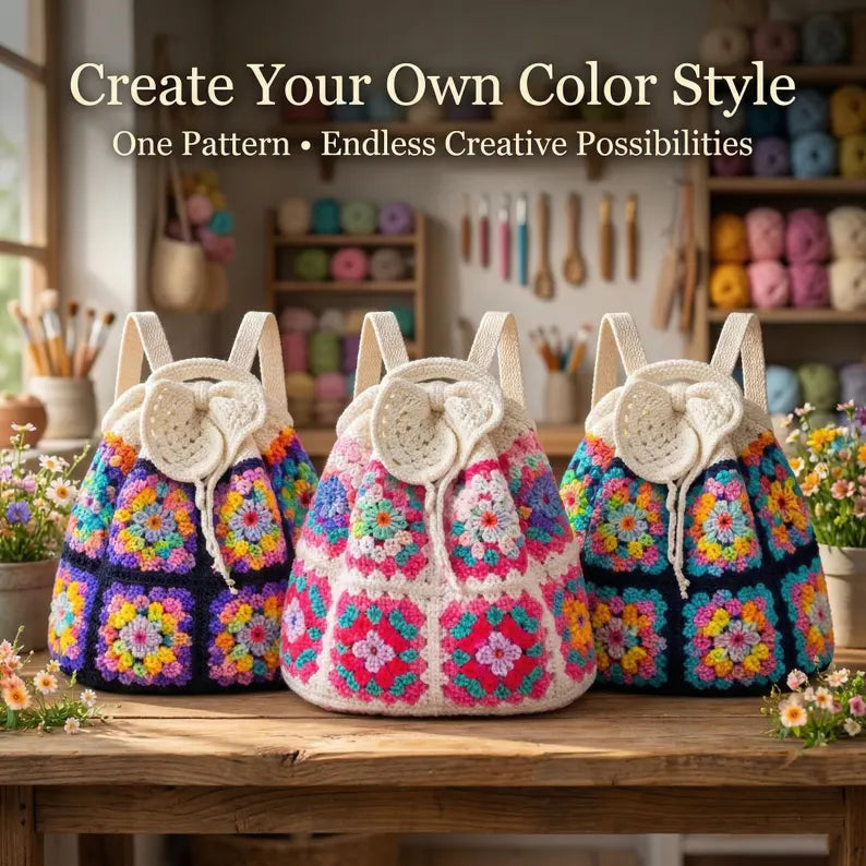 Crochet Backpack Pattern PDF, Granny Square Backpack Pattern, Boho Crochet Bag Pattern, Beginner Crochet Backpack, DIY Crochet Bag Tutorial