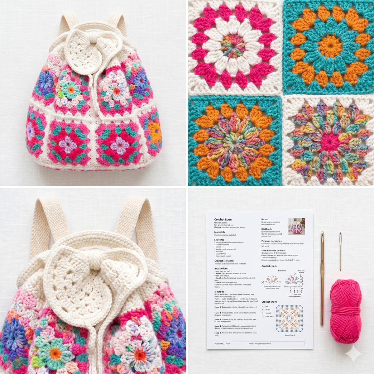 Crochet Backpack Pattern PDF, Granny Square Backpack Pattern, Boho Crochet Bag Pattern, Beginner Crochet Backpack, DIY Crochet Bag Tutorial