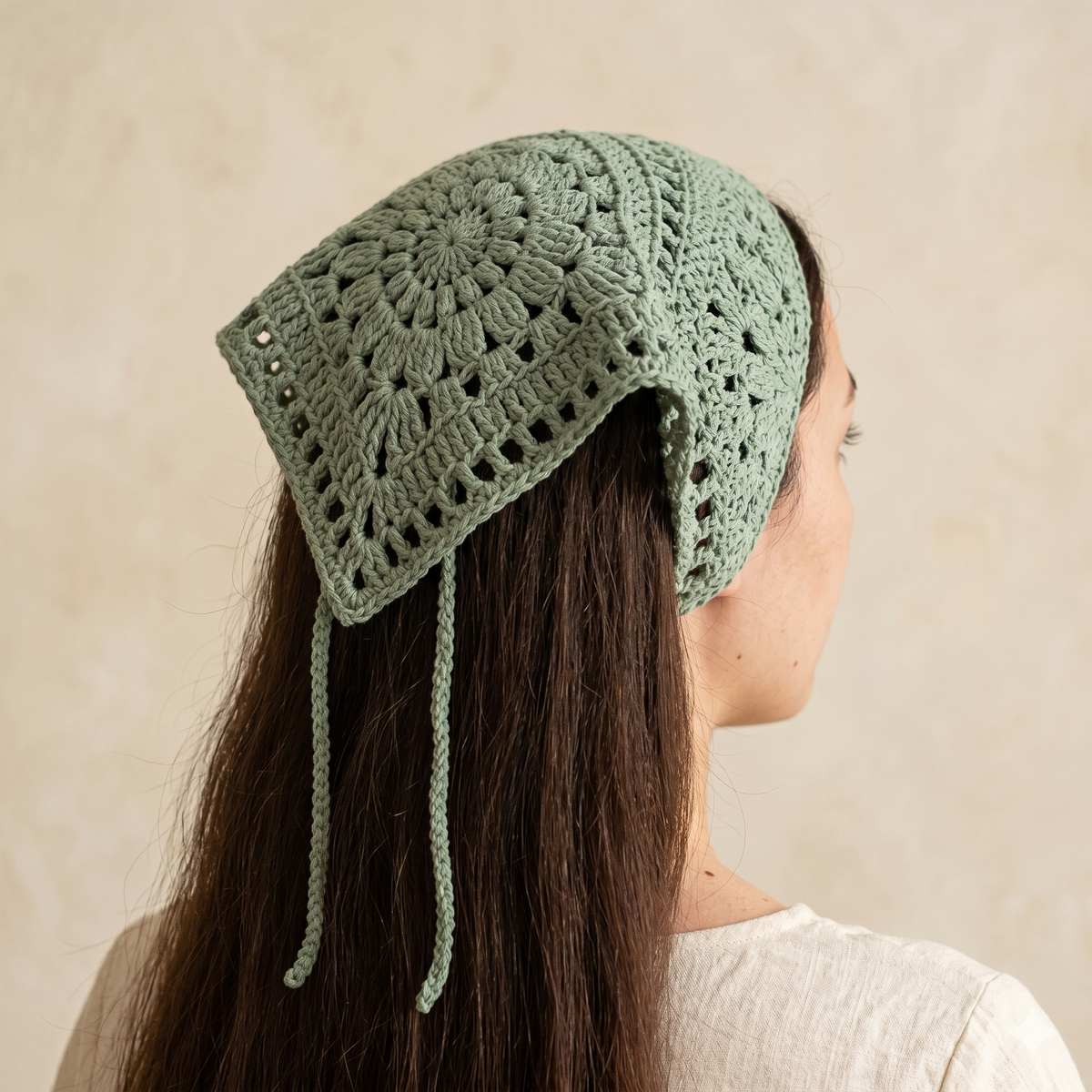 Crochet Bandana Pattern: Pink Granny Square Headscarf (PDF Tutorial)