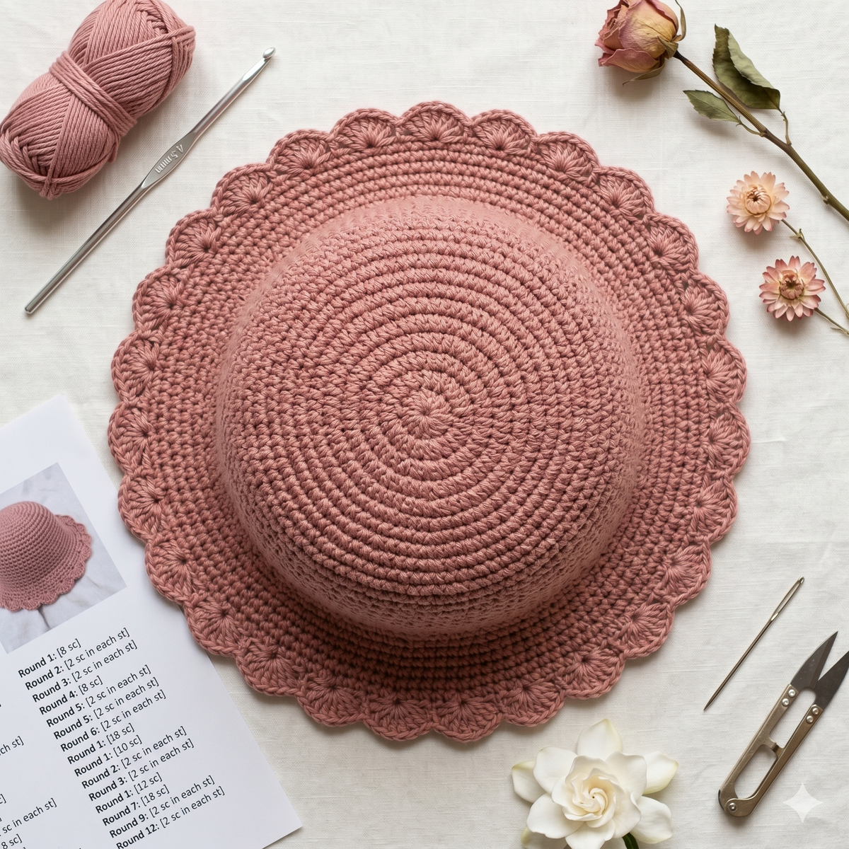 Crochet Bucket Hat Pattern PDF | Scallop Edge Sun Hat (Digital Download)