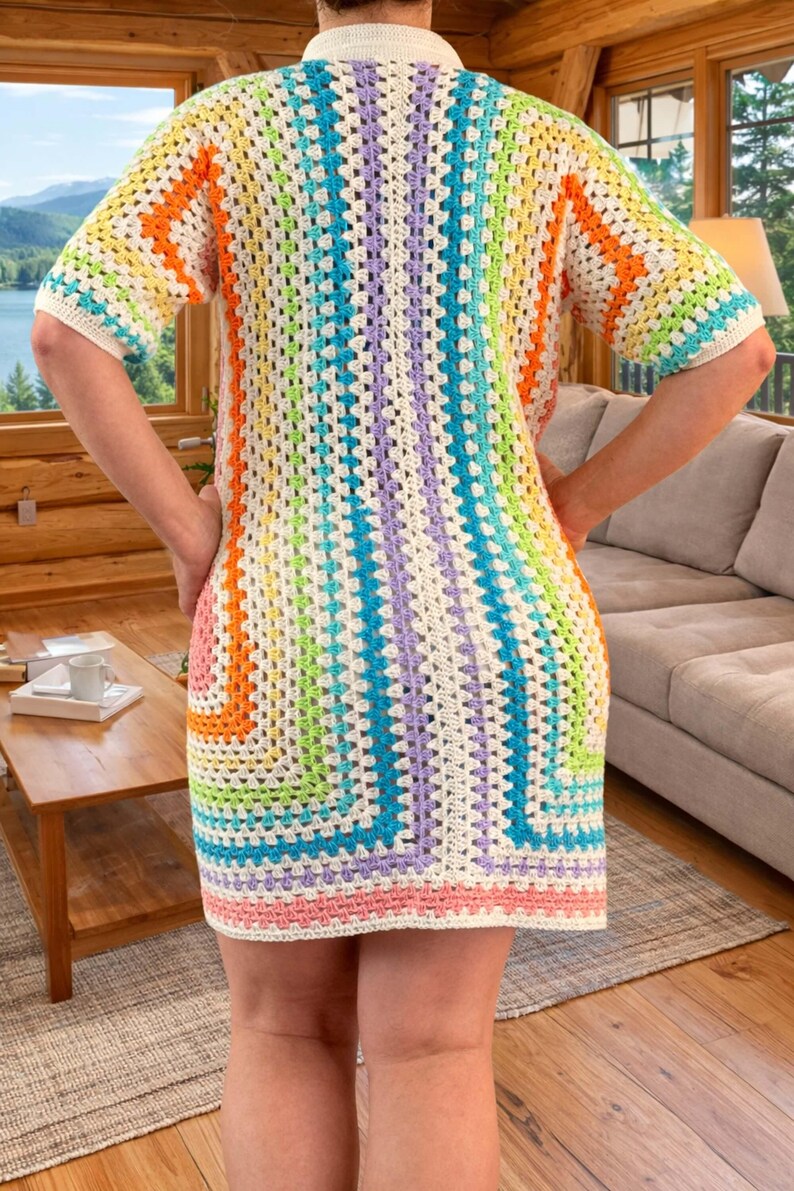Crochet Extended Hexagon Dress Pattern, Beach Swimsuit Cover-Up, Granny Stitch Summer Dress