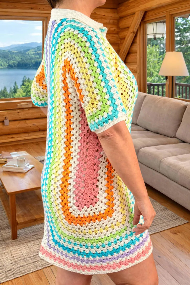 Crochet Extended Hexagon Dress Pattern, Beach Swimsuit Cover-Up, Granny Stitch Summer Dress