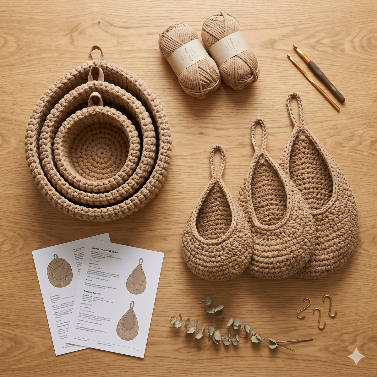 Crochet Hanging Basket Patterns – Hook & Teardrop Wall Storage (PDF Download)