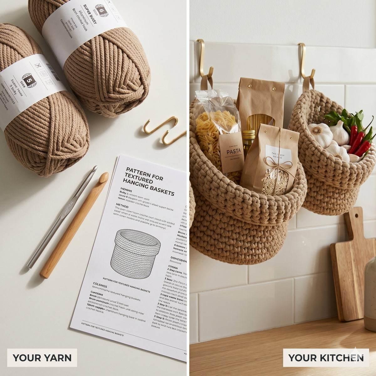 Crochet Hanging Basket Patterns – Hook & Teardrop Wall Storage (PDF Download)
