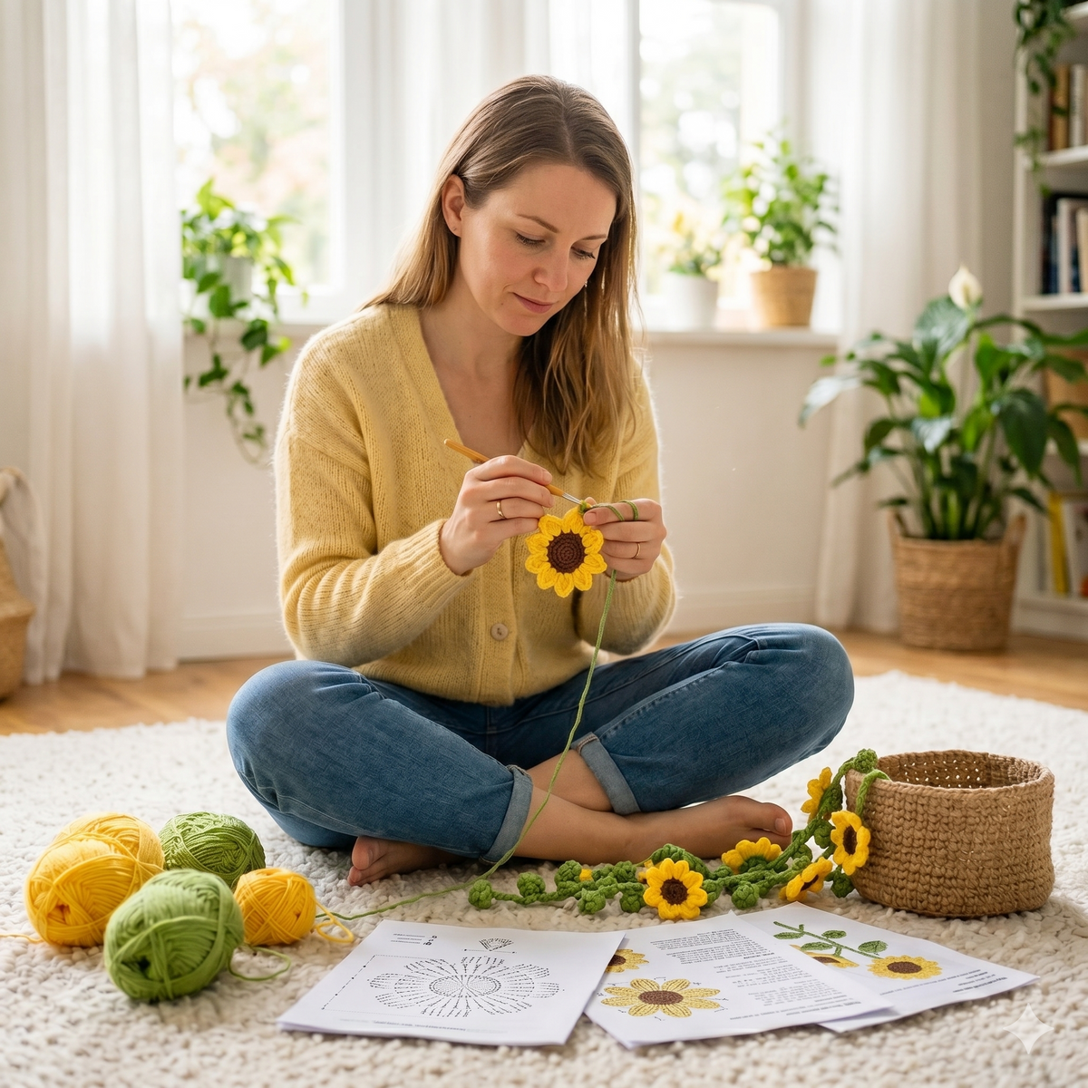 Crochet Sunflower Hanging Plant Pot Pattern, Amigurumi Flower Pot Tutorial PDF, DIY Nursery Room Decor