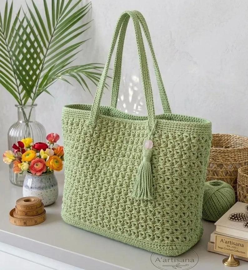 Crochet Tote Bag Pattern | Crochet Shoulder Bag | Textured Handmade Tote Bag | DIY Cotton Handbag (PDF Download)