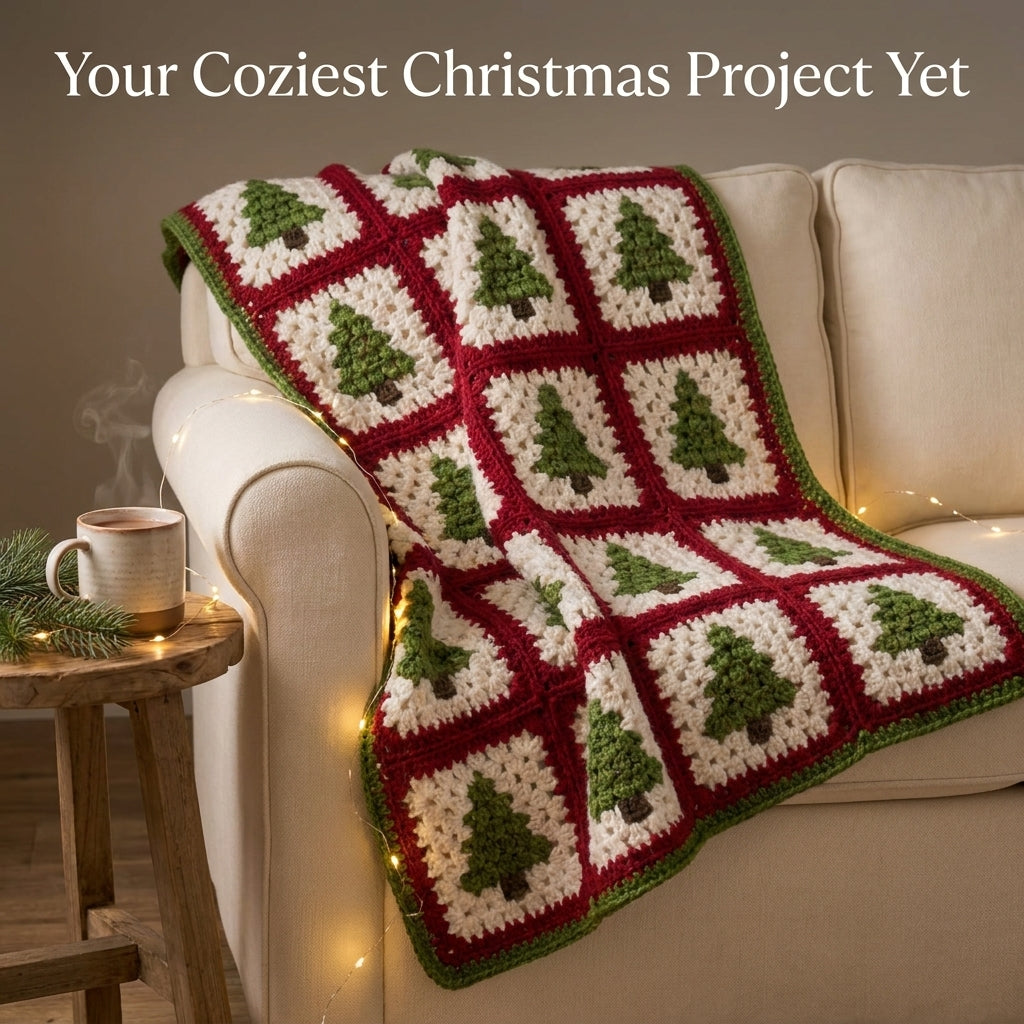 Christmas Tree Granny Square Blanket Crochet Pattern — Festive Throw in Red, Green and Cream, 4 Sizes, US Terms, PDF Download