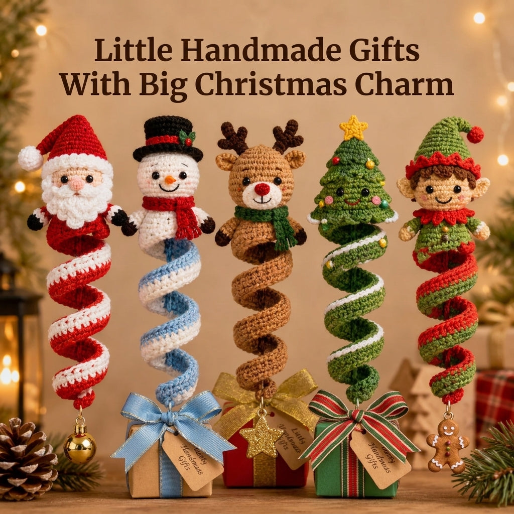 Christmas Spiral Ornament Crochet Pattern | Set of 5 Hanging Decorations | Santa, Snowman, Reindeer, Tree & Elf | PDF Instant Download