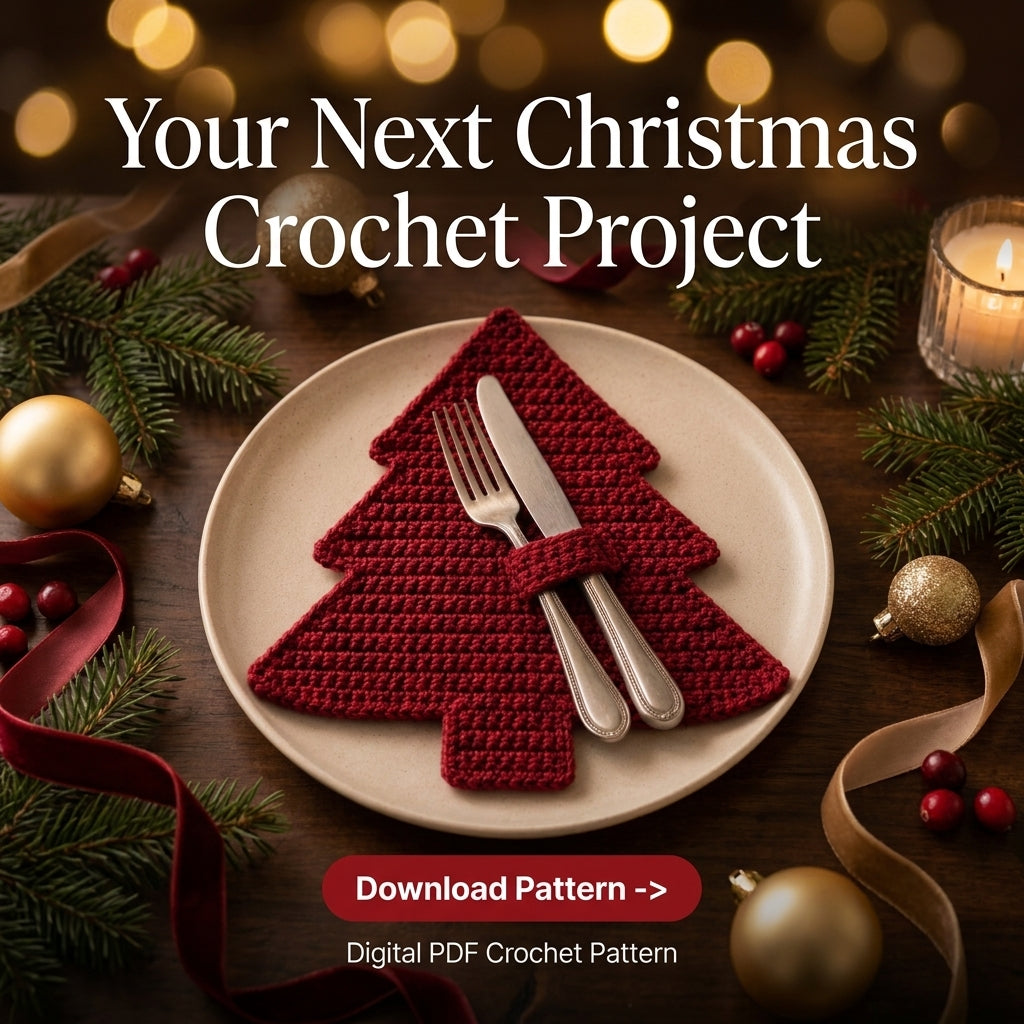 Christmas Tree Placemat Crochet Pattern — Festive Table Set with Matching Napkin Ring, US Terms, PDF Download