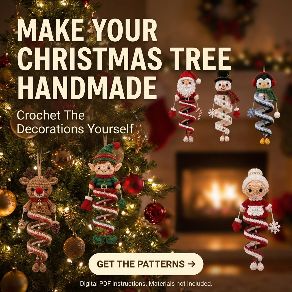 Christmas Spiral Ornament Crochet Pattern Bundle | 10 Hanging Characters | Santa, Snowman, Gingerbread, Angel & More | PDF Instant Download