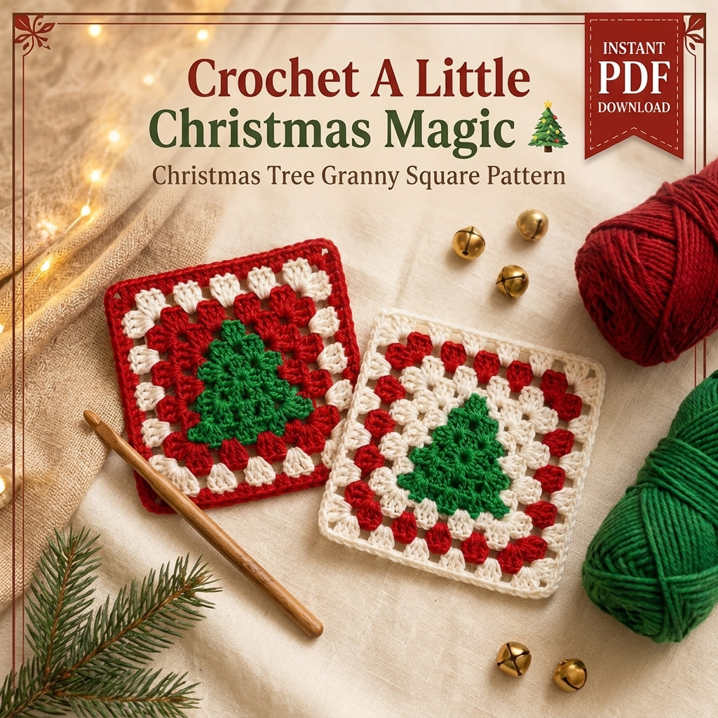 Christmas Tree Granny Square Crochet Pattern — 2 Festive Motifs in Red and Cream, Beginner Friendly, US Terms, PDF Download
