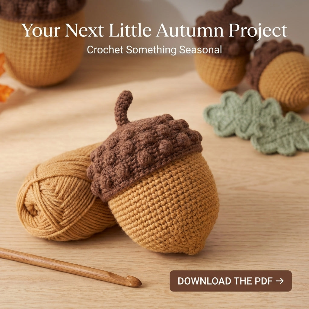 Crochet Acorn Pattern – 3 Sizes with Oak Leaves, Fall Décor