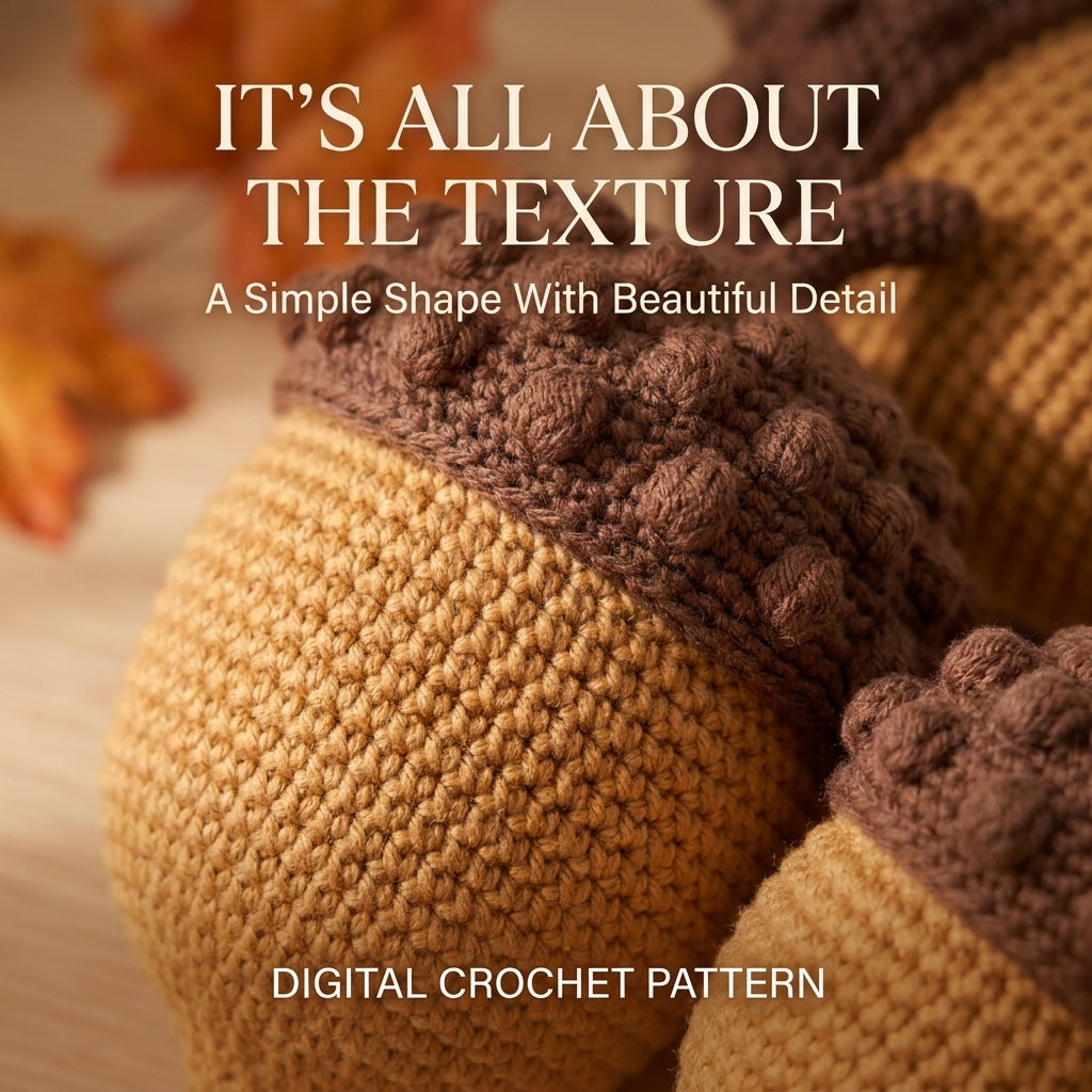 Crochet Acorn Pattern – 3 Sizes with Oak Leaves, Fall Décor