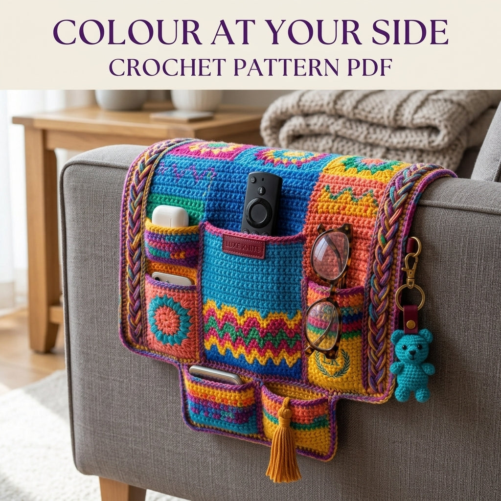 Rainbow Tapestry Armrest Organizer Crochet Pattern PDF – Sofa Caddy