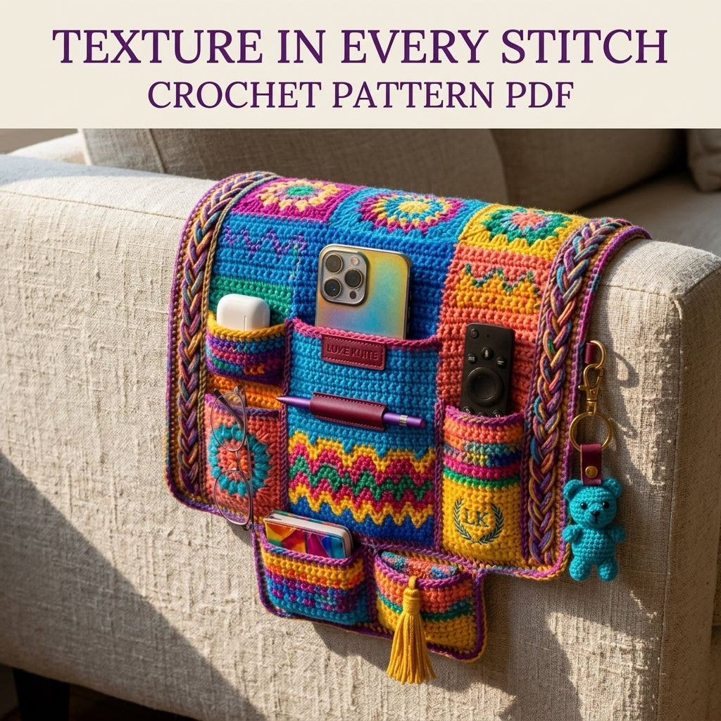 Rainbow Tapestry Armrest Organizer Crochet Pattern PDF – Sofa Caddy