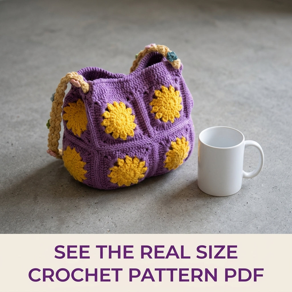 Sunflower Square Shoulder Bag Crochet Pattern PDF – Granny Square Purse with Braided Strap
