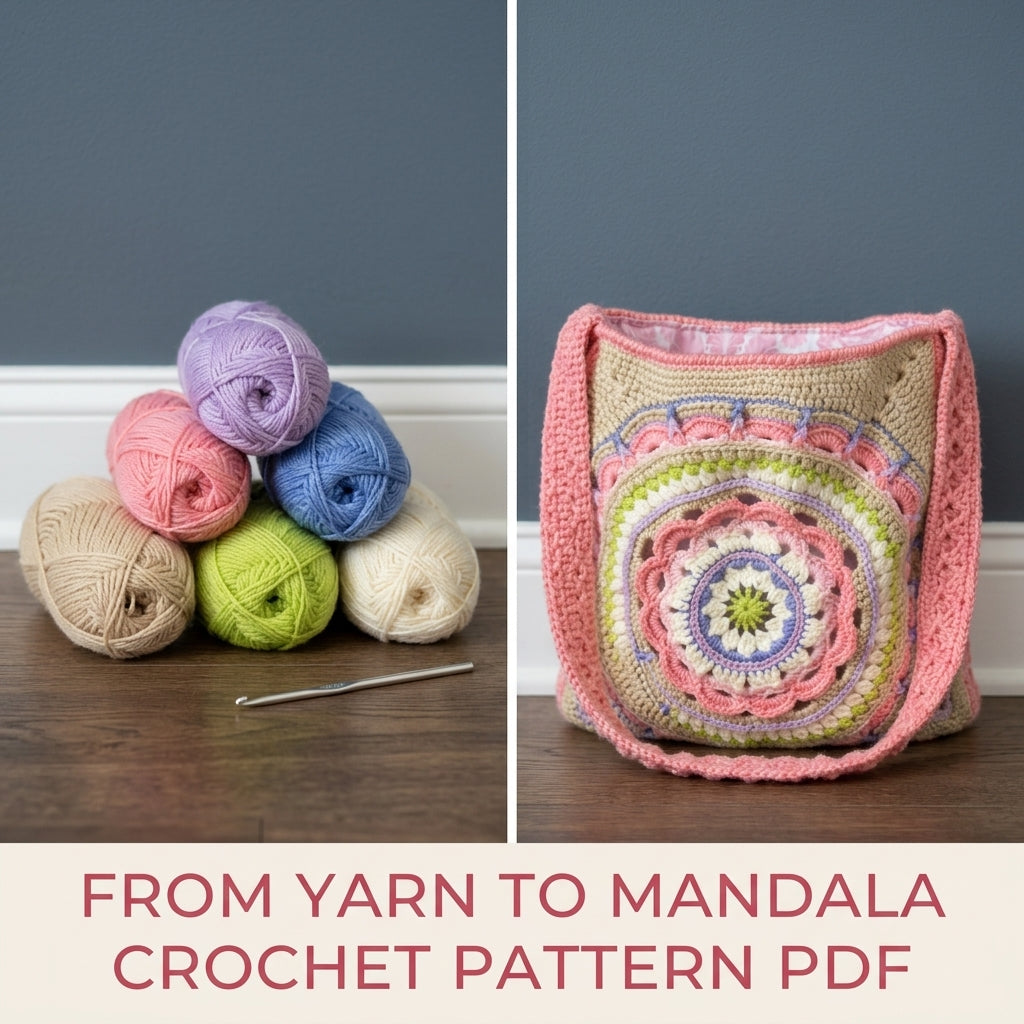 Mandala Lined Shoulder Bag Crochet Pattern PDF – Pastel Mandala Purse with Lining