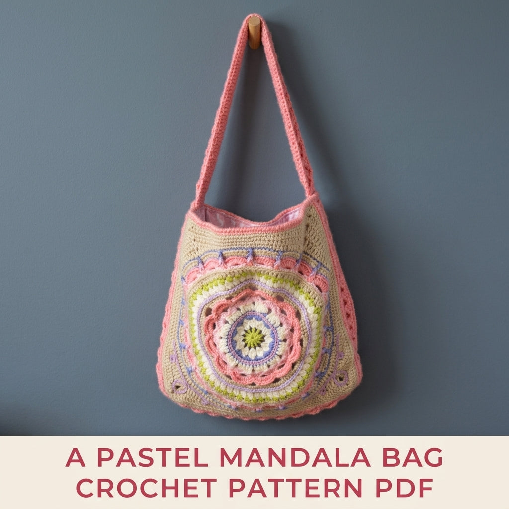 Mandala Lined Shoulder Bag Crochet Pattern PDF – Pastel Mandala Purse with Lining