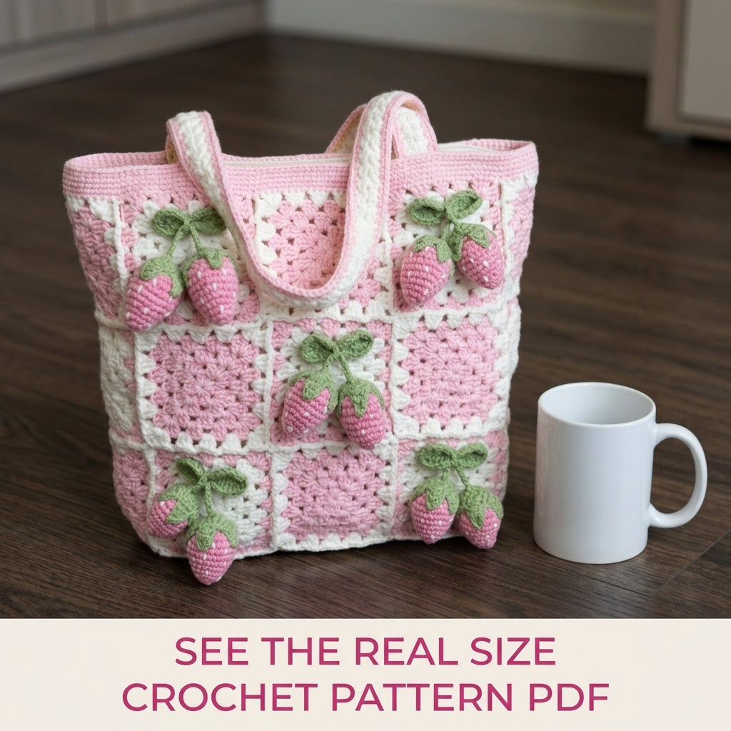 Strawberry Granny Square Tote Crochet Pattern PDF – 3D Strawberry Bag