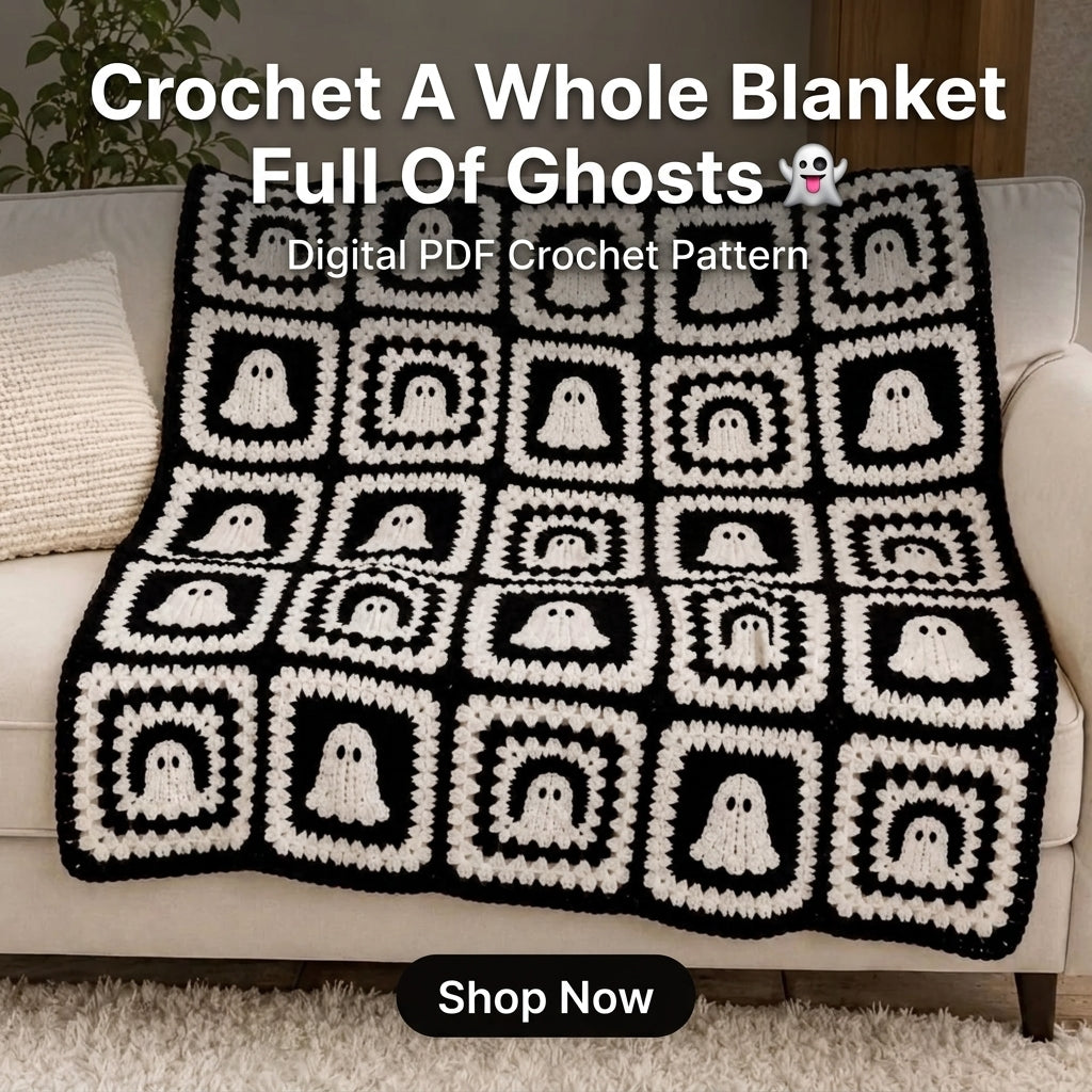 Ghost Granny Square Blanket Crochet Pattern | Black & White Halloween Throw | Beginner Granny Square Project | PDF Instant Download 2