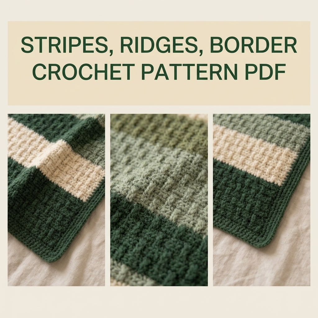 Alpine Stitch Crochet Blanket Pattern PDF – Textured Green and Cream Striped Throw