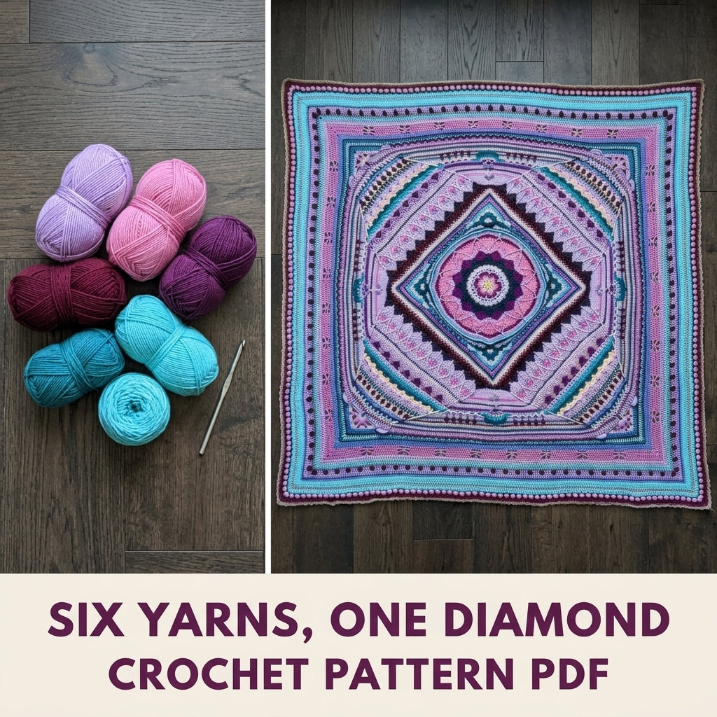 Lilac Diamond Mandala Blanket Crochet Pattern PDF – Textured Square on Point Throw
