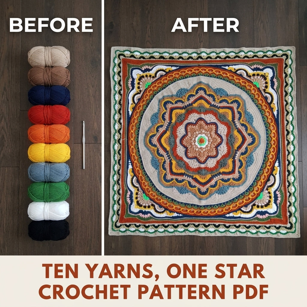 Autumn Star Mandala Blanket Crochet Pattern PDF – Textured Popcorn Star Throw
