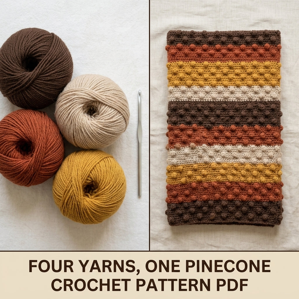 Pinecone Stitch Crochet Blanket Pattern PDF – Easy Textured Autumn Throw in Brown, Rust and Mustard