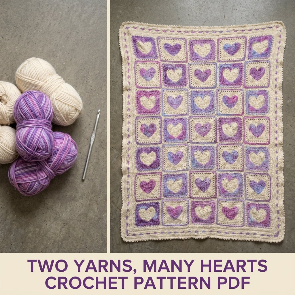 Heart Granny Square Blanket Crochet Pattern PDF – Raised Heart Squares Throw