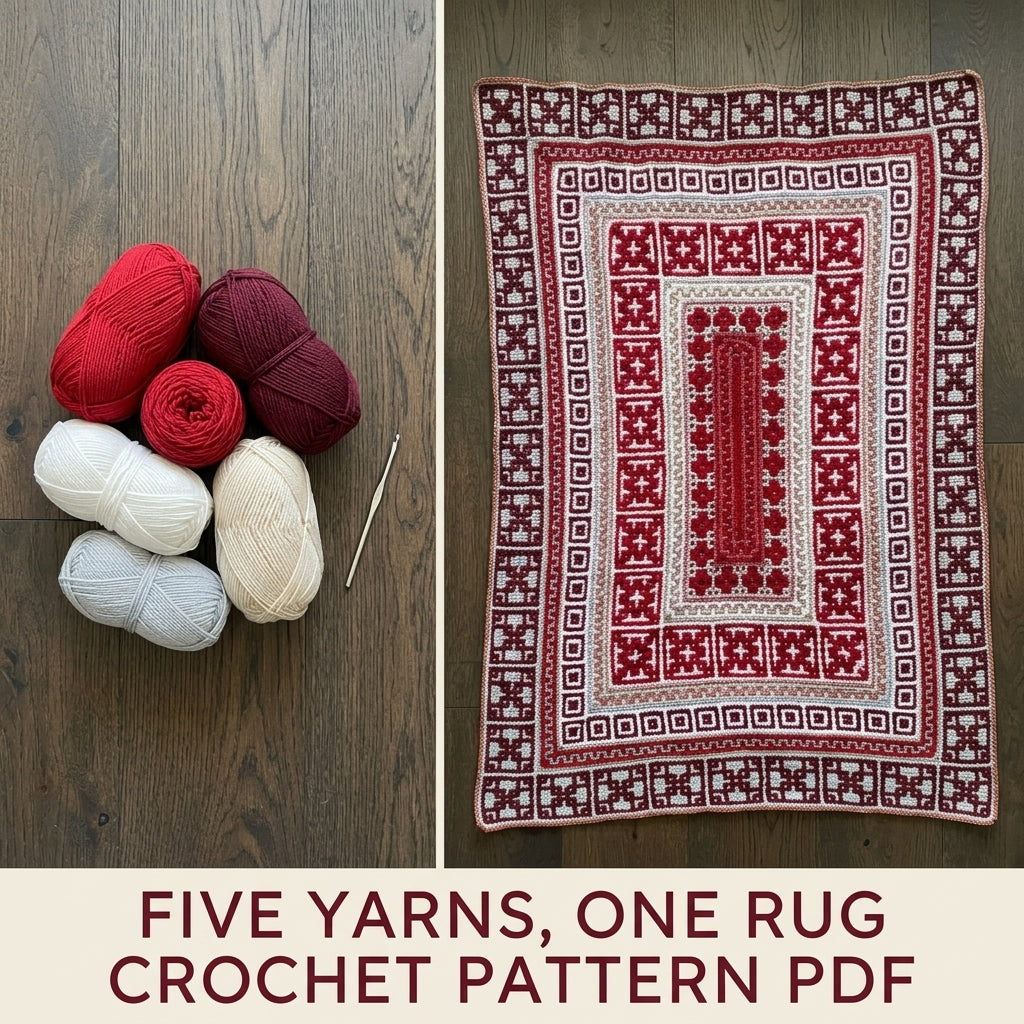 Red Rug Mosaic Blanket Crochet Pattern PDF – Mosaic in the Round Rug Style Throw