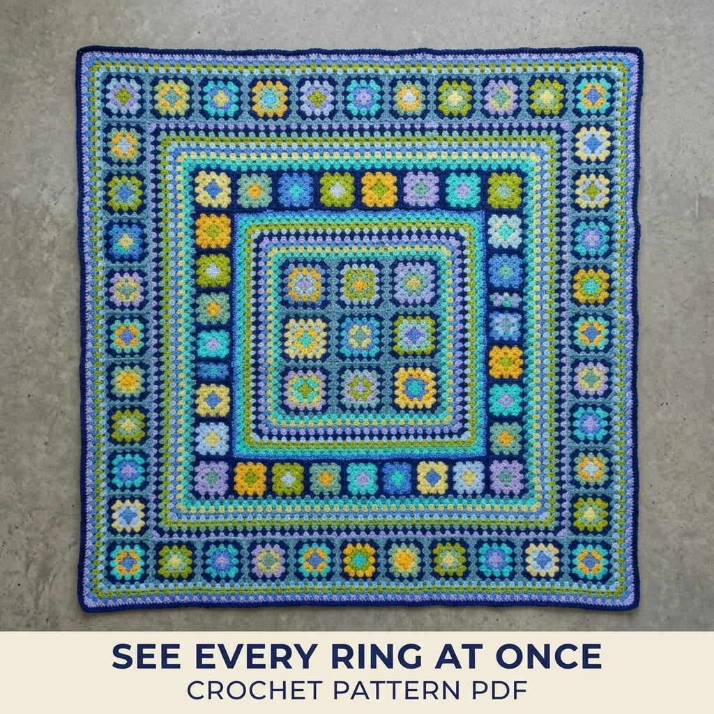 Ocean Granny Medallion Blanket Crochet Pattern PDF – Granny Square Throw in Blue and Green