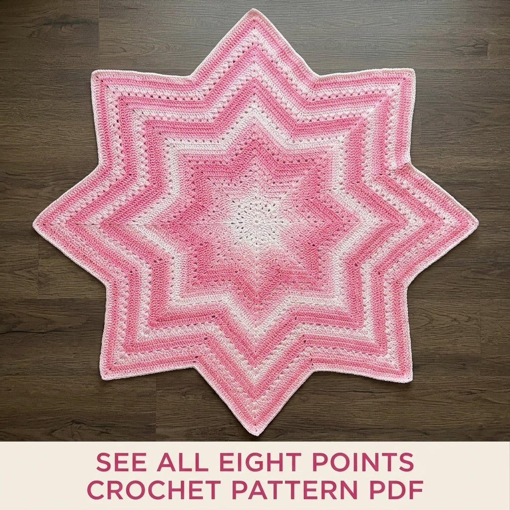 Pink Star Baby Blanket Crochet Pattern PDF – Eight Point Star Afghan