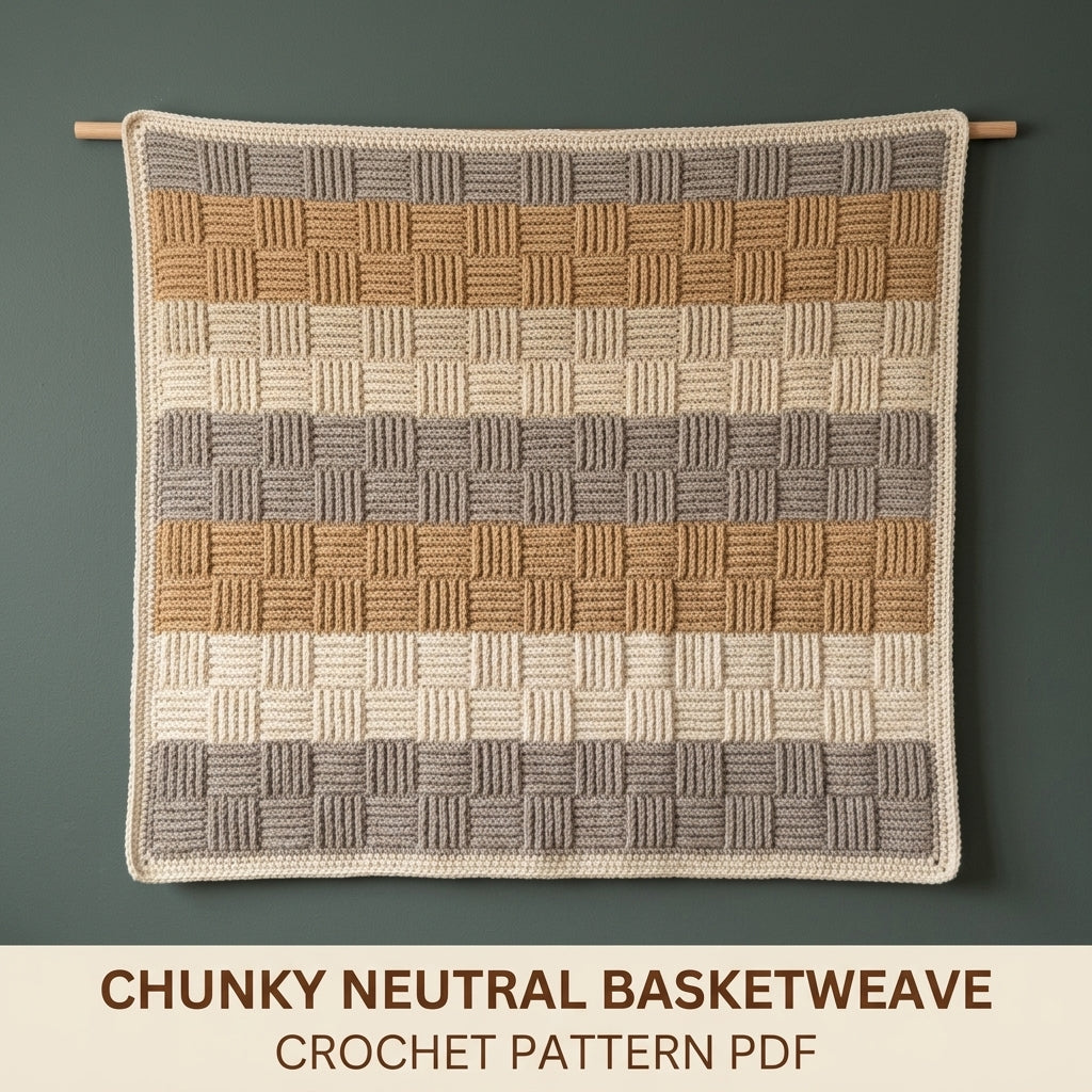 Basketweave Crochet Blanket Pattern PDF – Chunky Woven Texture Throw in Neutral Tones