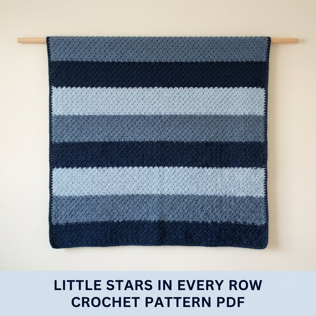 Star Stitch Crochet Blanket Pattern PDF – Textured Striped Throw in Navy and Blue