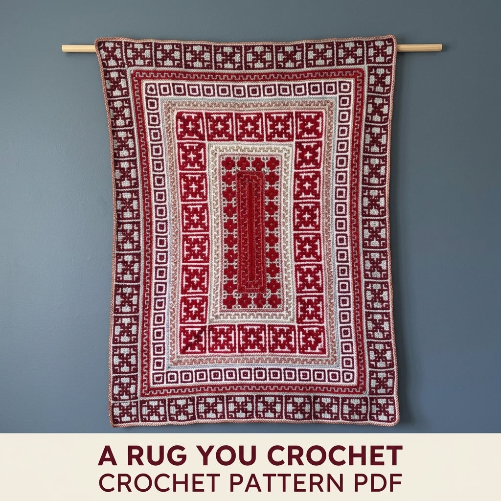 Red Rug Mosaic Blanket Crochet Pattern PDF – Mosaic in the Round Rug Style Throw