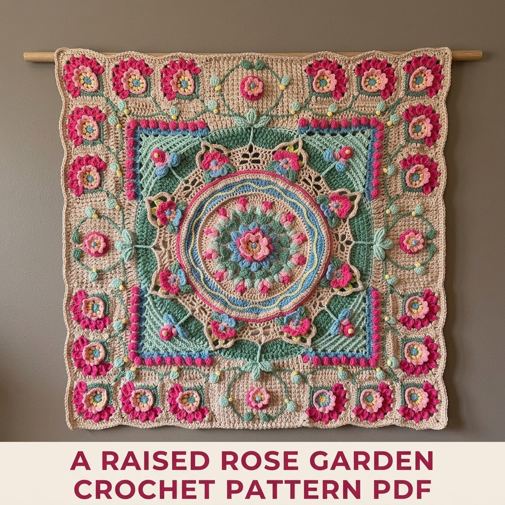 Rose Garden Overlay Blanket Crochet Pattern PDF – Raised Roses Mandala Throw