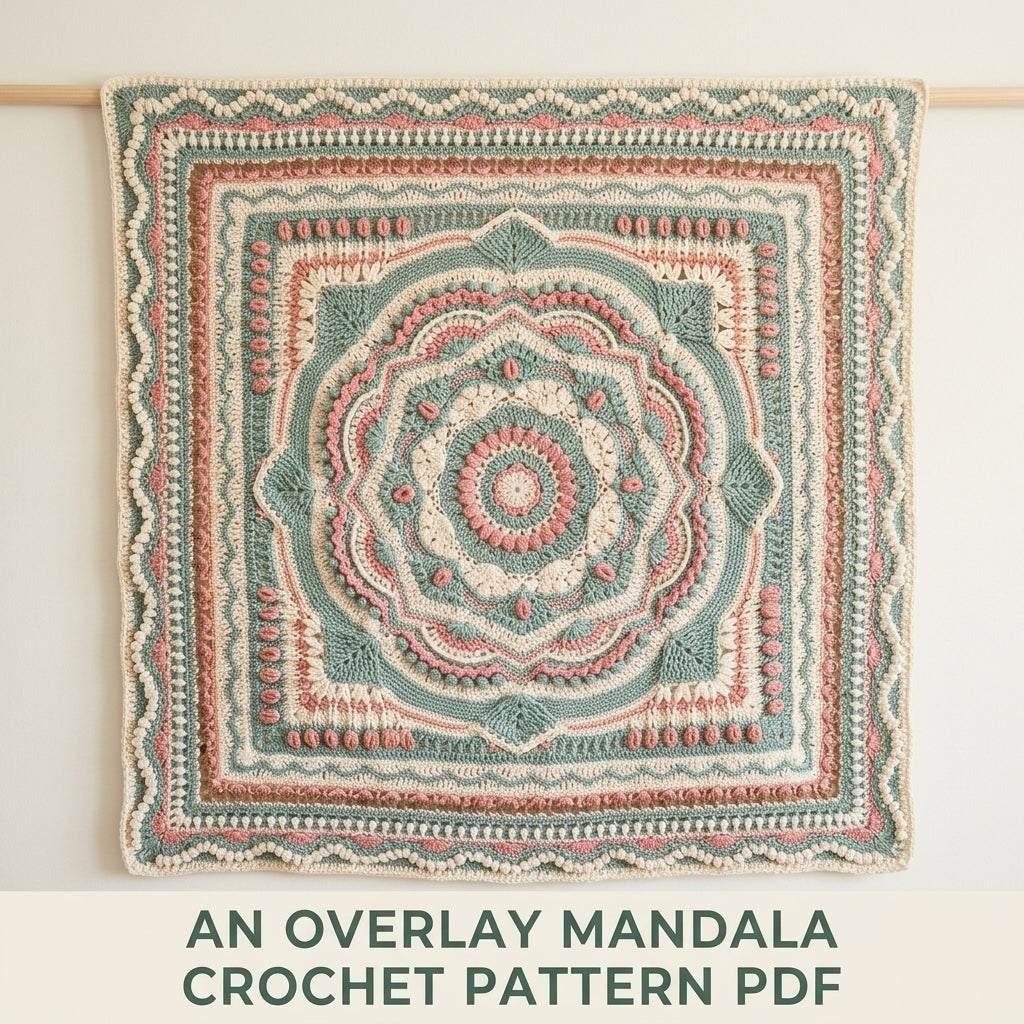 Sage Salmon Overlay Mandala Blanket Crochet Pattern PDF – Textured Mandala Throw