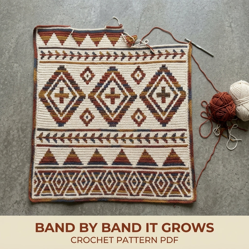 Southwest Arrow Mosaic Crochet Blanket Pattern PDF – Geometric Throw in Rust, Mustard and Navy