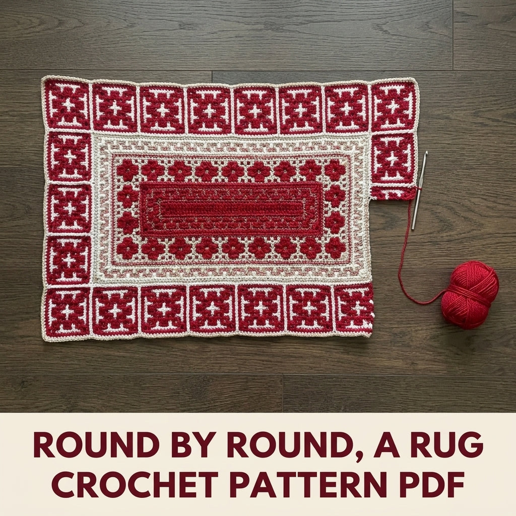 Red Rug Mosaic Blanket Crochet Pattern PDF – Mosaic in the Round Rug Style Throw
