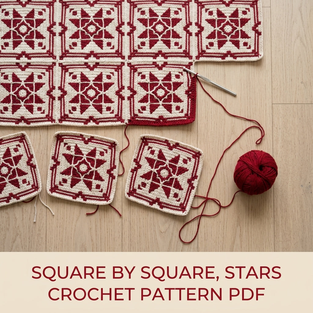 Red Star Sampler Mosaic Blanket Crochet Pattern PDF – Two Colour Mosaic Squares