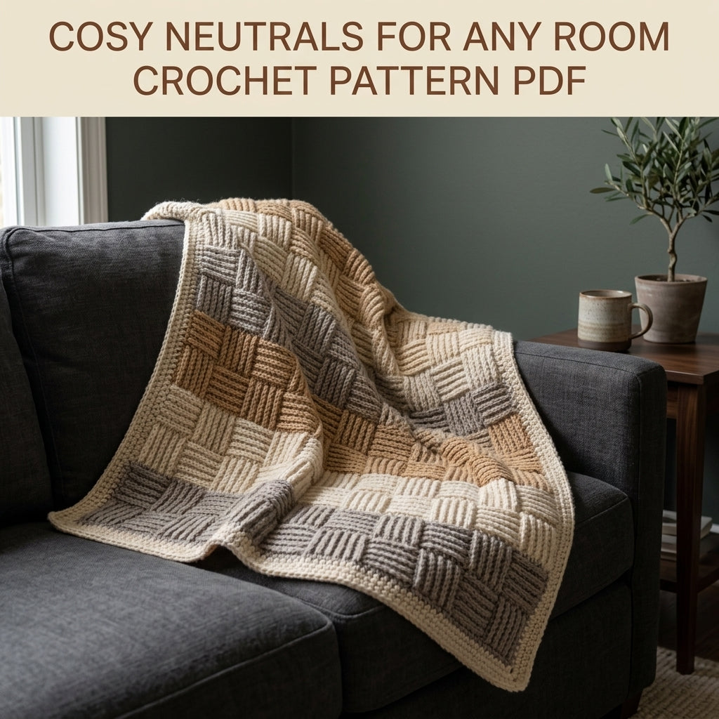 Basketweave Crochet Blanket Pattern PDF – Chunky Woven Texture Throw in Neutral Tones