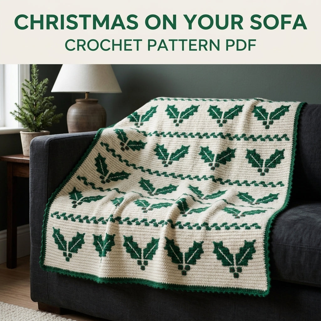 Holly Crochet Blanket Pattern PDF – Christmas Tapestry Crochet Throw in Green and White