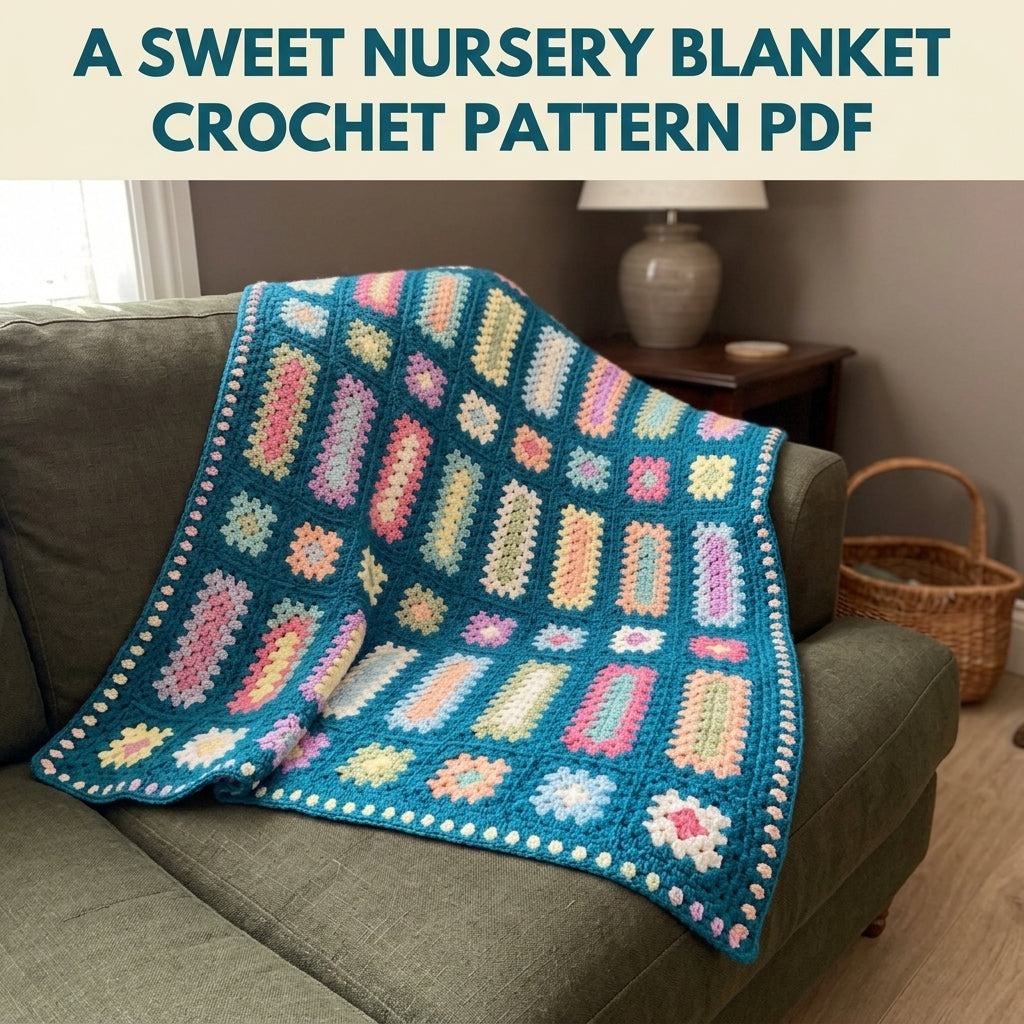Pastel Bar Granny Blanket Crochet Pattern PDF – Granny Rectangles and Squares on Teal