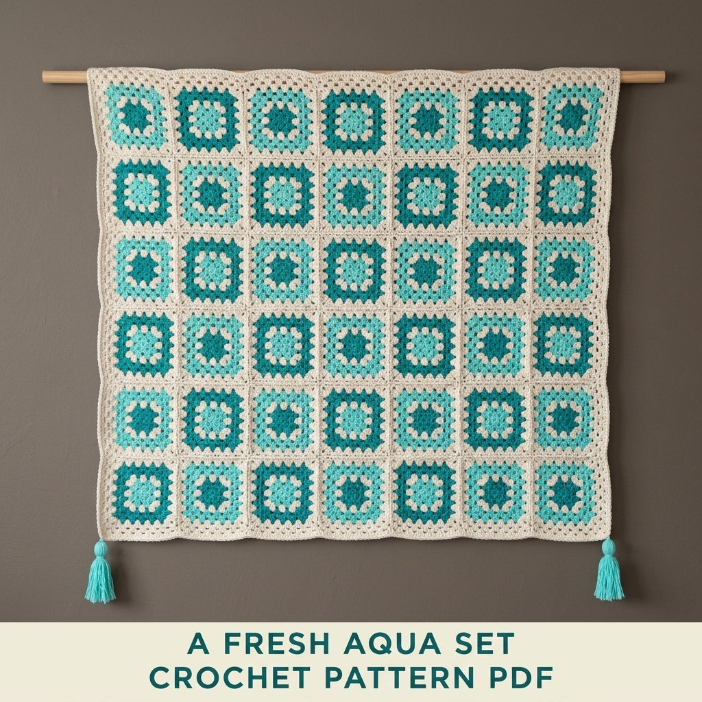 Aqua Granny Throw and Cushion Set Crochet Pattern PDF – Matching Blanket and Pillows