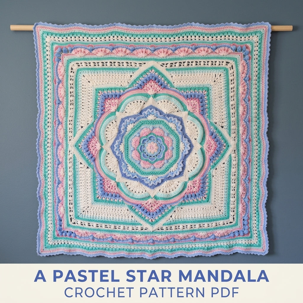 Pastel Star Mandala Blanket Crochet Pattern PDF – Textured Mandala Square Throw