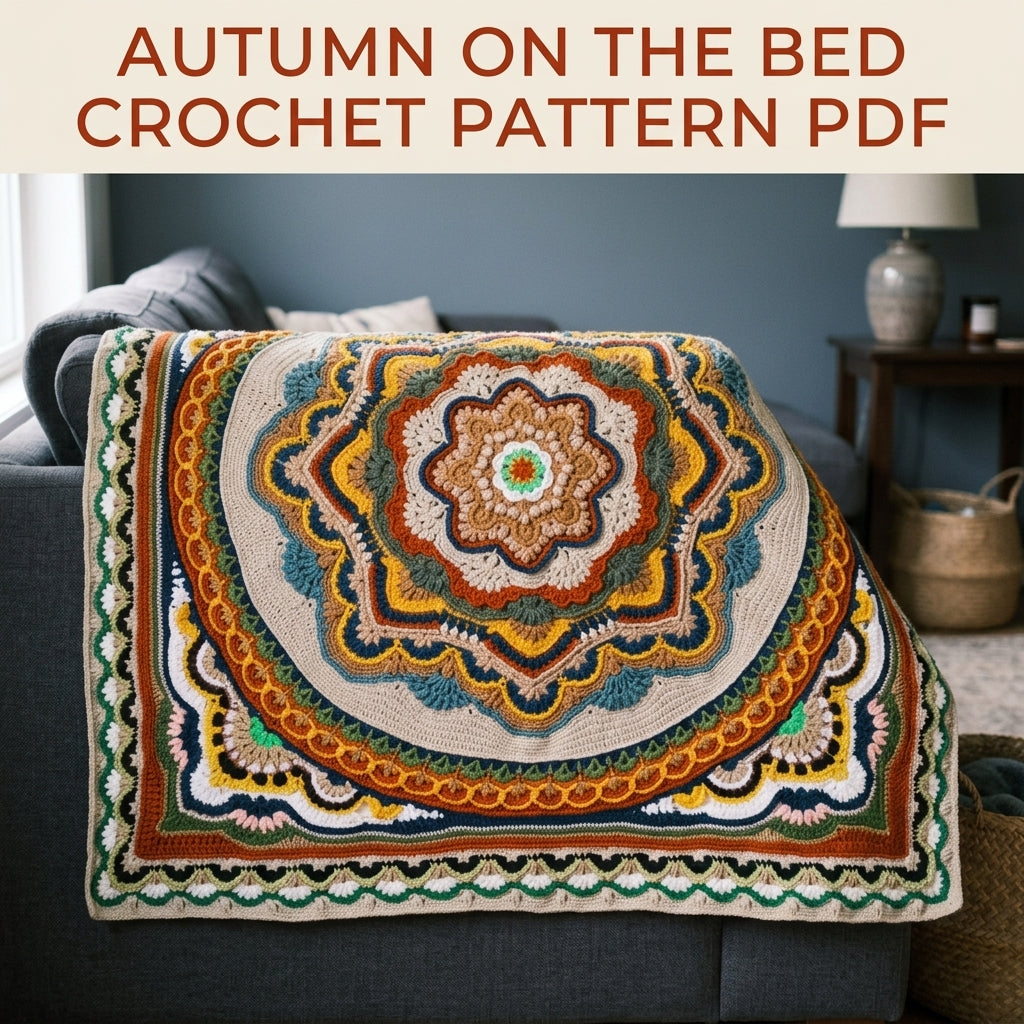 Autumn Star Mandala Blanket Crochet Pattern PDF – Textured Popcorn Star Throw