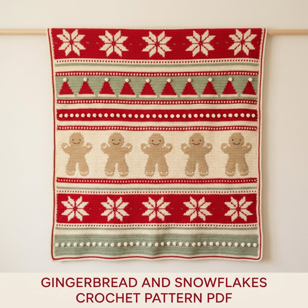 Gingerbread Christmas Blanket Crochet Pattern PDF – Festive Tapestry Afghan