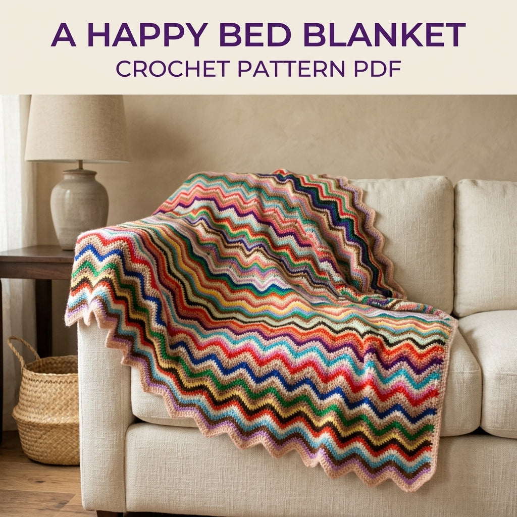 Rainbow Ripple Stripe Blanket Crochet Pattern PDF – Vintage Chevron Afghan