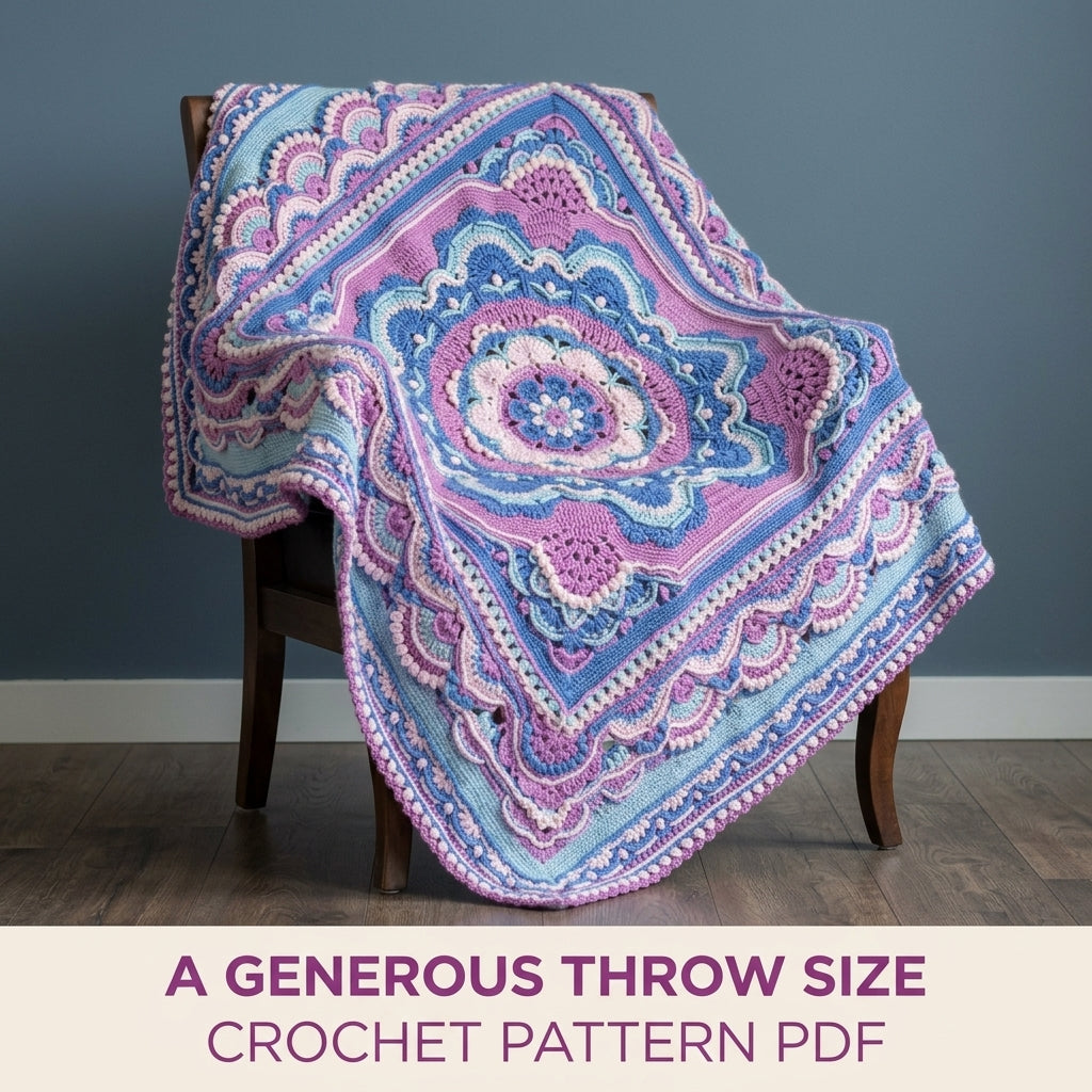 Overlay Mandala Blanket Crochet Pattern PDF – Textured Mandala Afghan