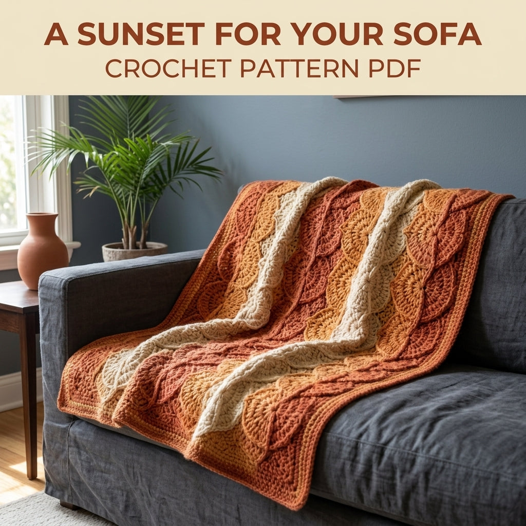Catherine Wheel Crochet Blanket Pattern PDF – Textured Scalloped Throw in Rust, Orange and Cream